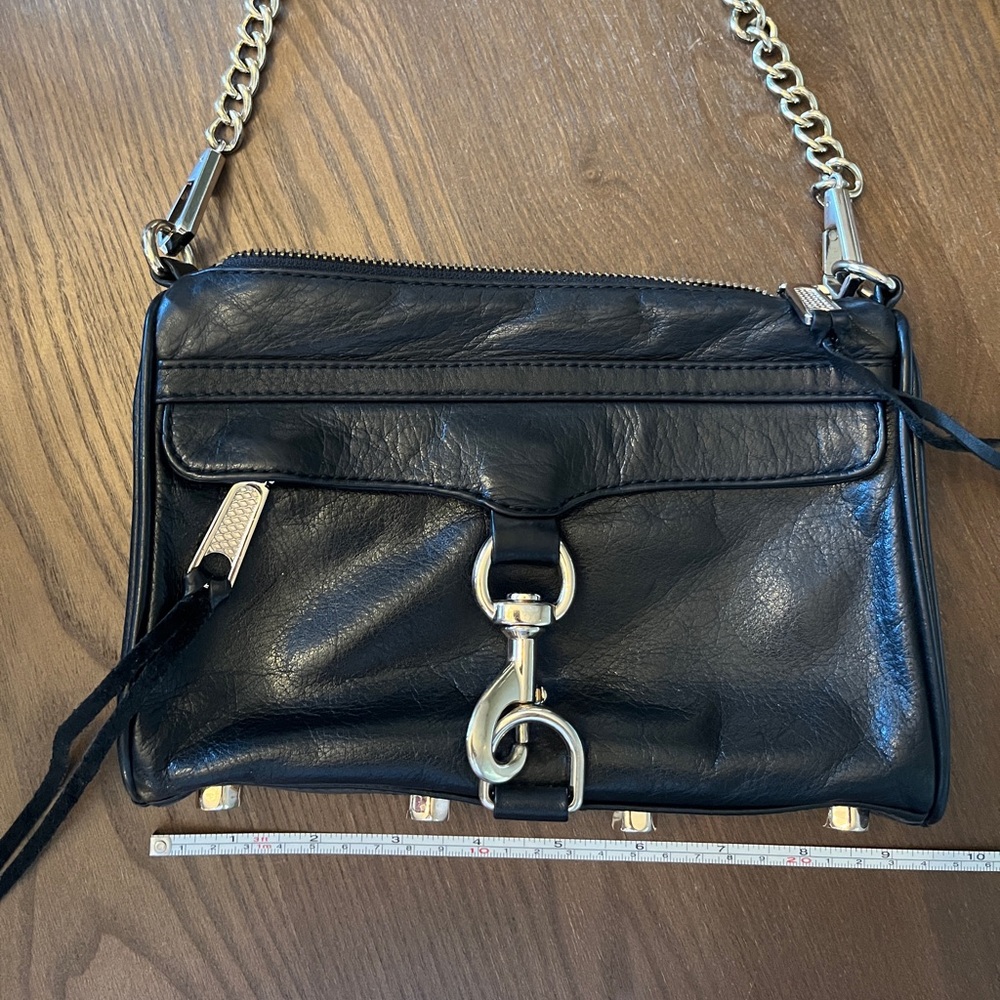Rebecca Minkoff Black Leather Mini MAC Crossbody with Silver Hardware